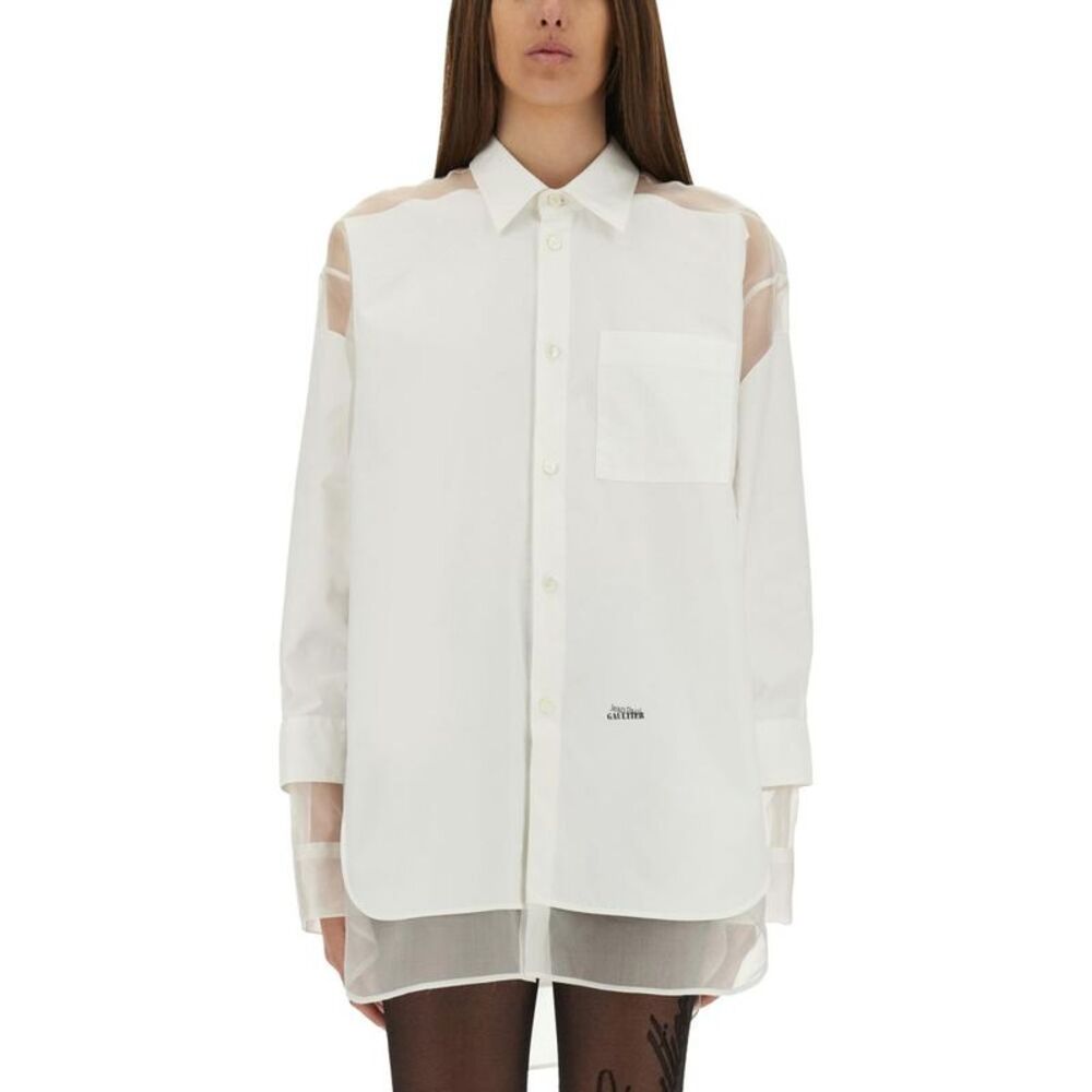 JEAN PAUL GAULTIER Sheer Panel Button-Up Shirt Unisex WHITE Shirts